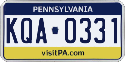 PA license plate KQA0331