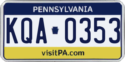 PA license plate KQA0353