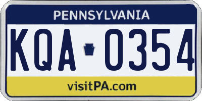 PA license plate KQA0354