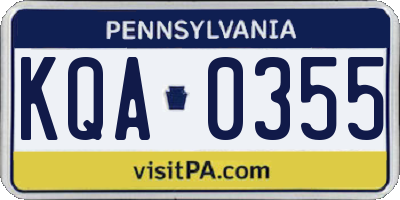 PA license plate KQA0355