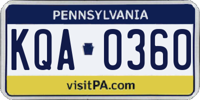 PA license plate KQA0360