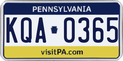 PA license plate KQA0365