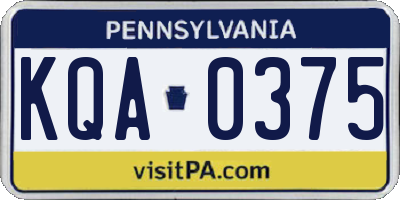 PA license plate KQA0375