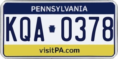 PA license plate KQA0378