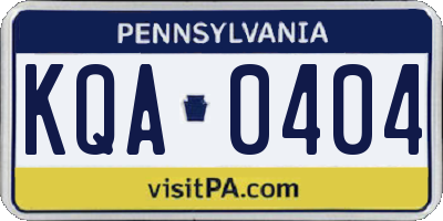 PA license plate KQA0404