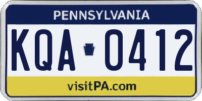 PA license plate KQA0412