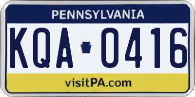 PA license plate KQA0416