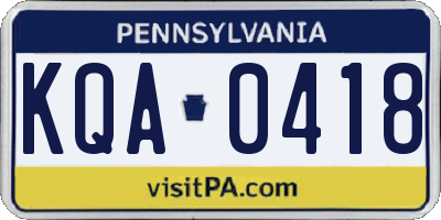 PA license plate KQA0418