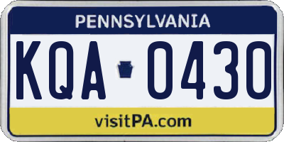 PA license plate KQA0430