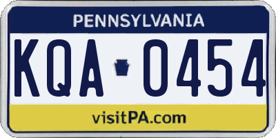 PA license plate KQA0454