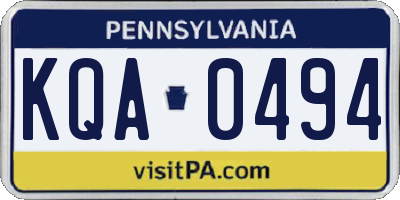 PA license plate KQA0494