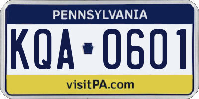 PA license plate KQA0601