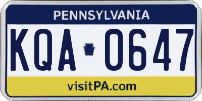 PA license plate KQA0647