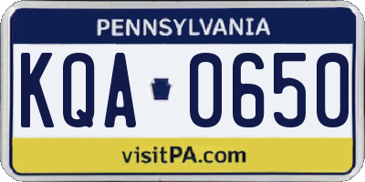 PA license plate KQA0650