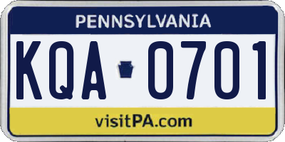 PA license plate KQA0701