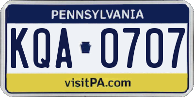 PA license plate KQA0707
