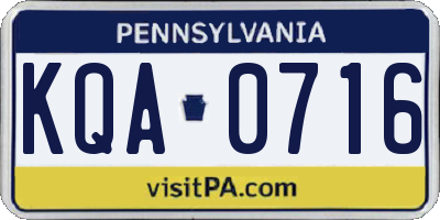 PA license plate KQA0716