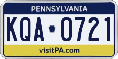 PA license plate KQA0721