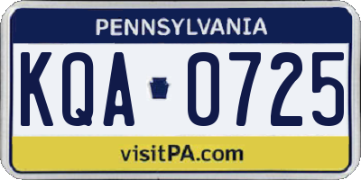 PA license plate KQA0725