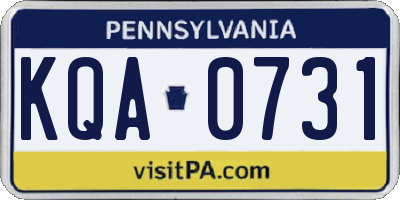 PA license plate KQA0731