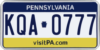 PA license plate KQA0777