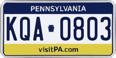 PA license plate KQA0803