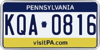 PA license plate KQA0816