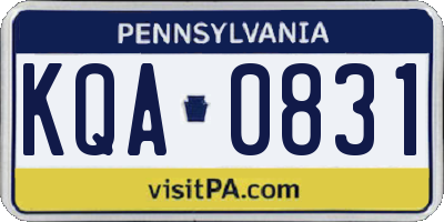 PA license plate KQA0831