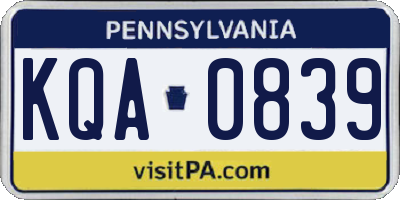 PA license plate KQA0839