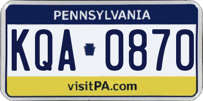 PA license plate KQA0870