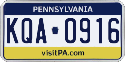 PA license plate KQA0916