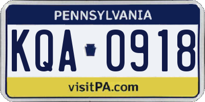 PA license plate KQA0918