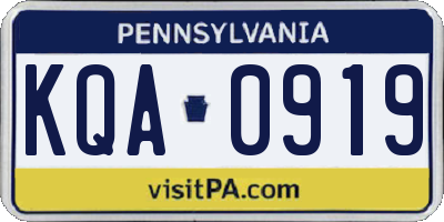 PA license plate KQA0919