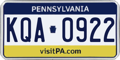 PA license plate KQA0922