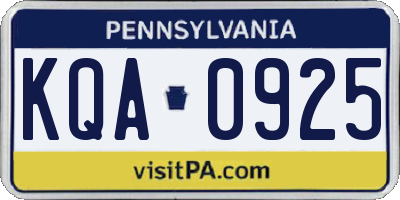 PA license plate KQA0925