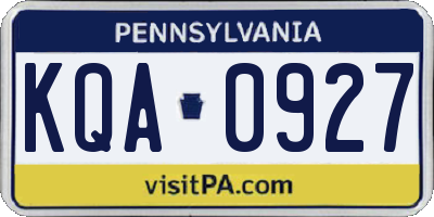 PA license plate KQA0927