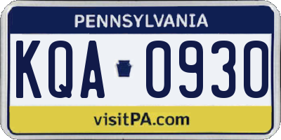 PA license plate KQA0930