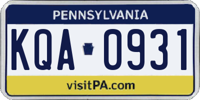 PA license plate KQA0931