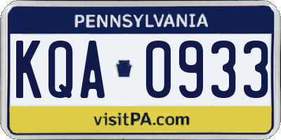 PA license plate KQA0933