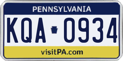 PA license plate KQA0934