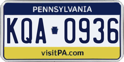 PA license plate KQA0936