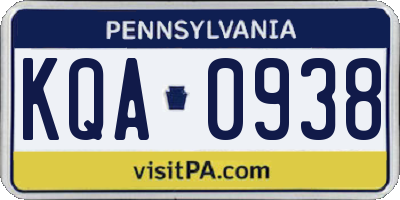 PA license plate KQA0938