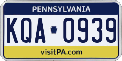 PA license plate KQA0939