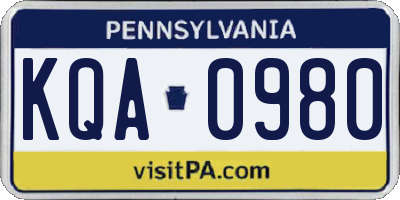 PA license plate KQA0980
