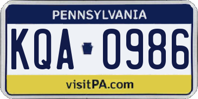PA license plate KQA0986