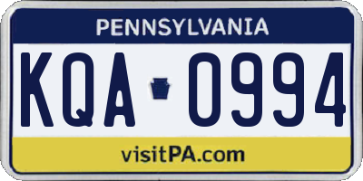 PA license plate KQA0994