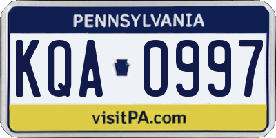 PA license plate KQA0997