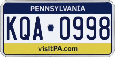 PA license plate KQA0998