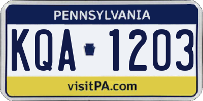 PA license plate KQA1203