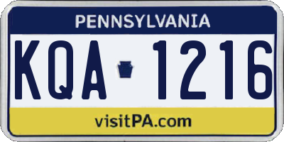 PA license plate KQA1216